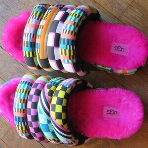 UGG Fluffy Rainbow Platform Slides size 9
